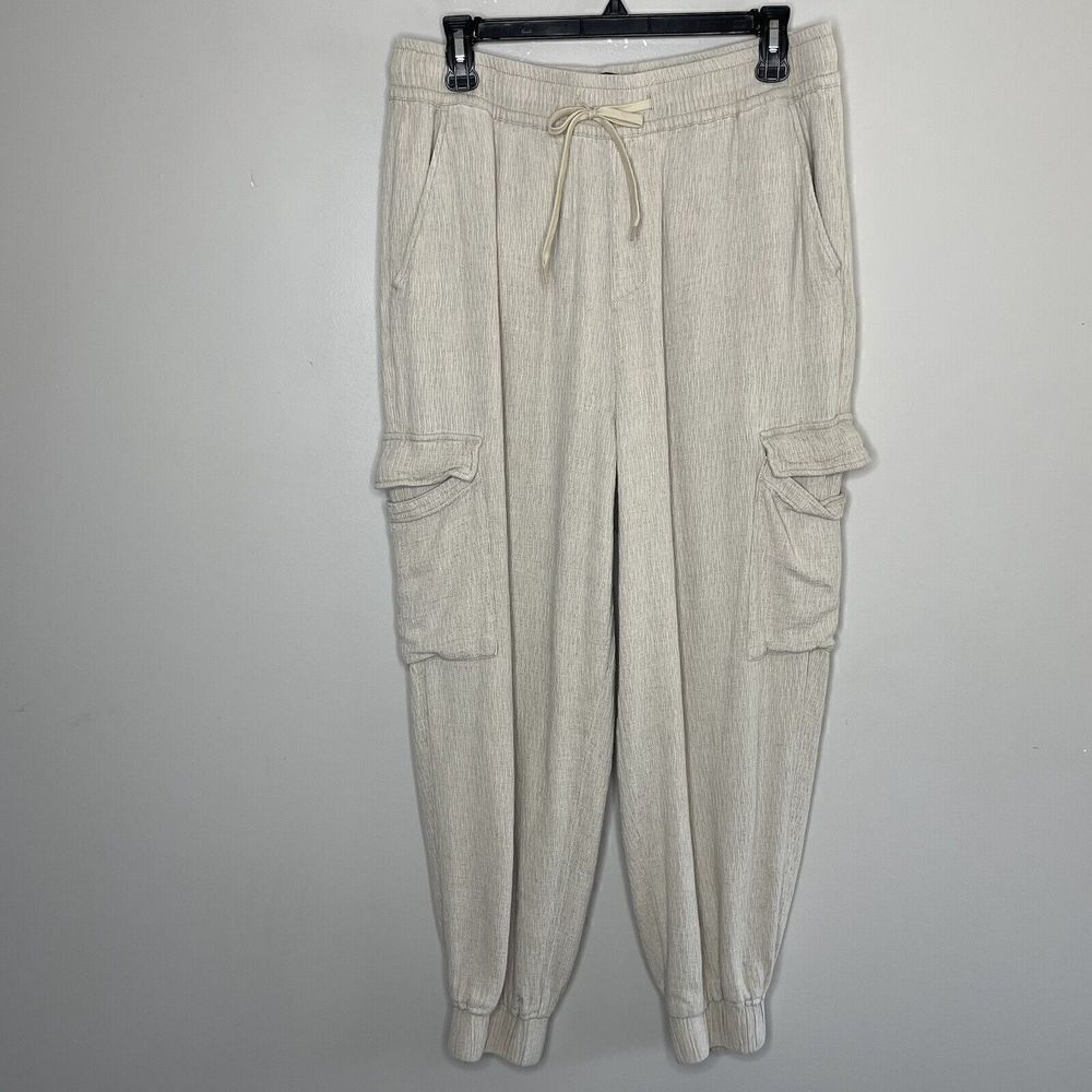 ASOS Design Pants Womens Medium M Beige Linen Blend Cargo Jogger Woven Lounge